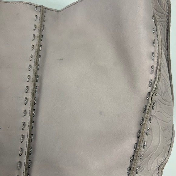 The Sak Floral Embossed Leather Hobo Shoulder Bag Grey Whipstitch Tassel Boho - Picture 3 of 13